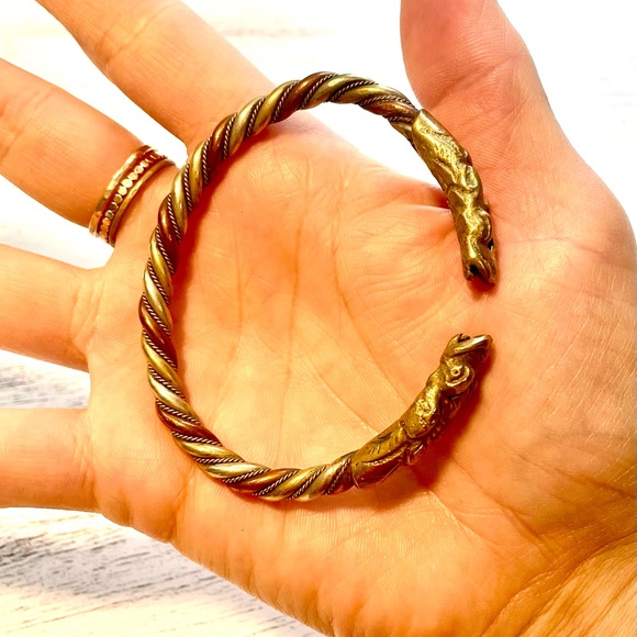 VTG Tri-metal Twisted Bracelet Double Dragon Heads copper, bronze, brass - Picture 2 of 12